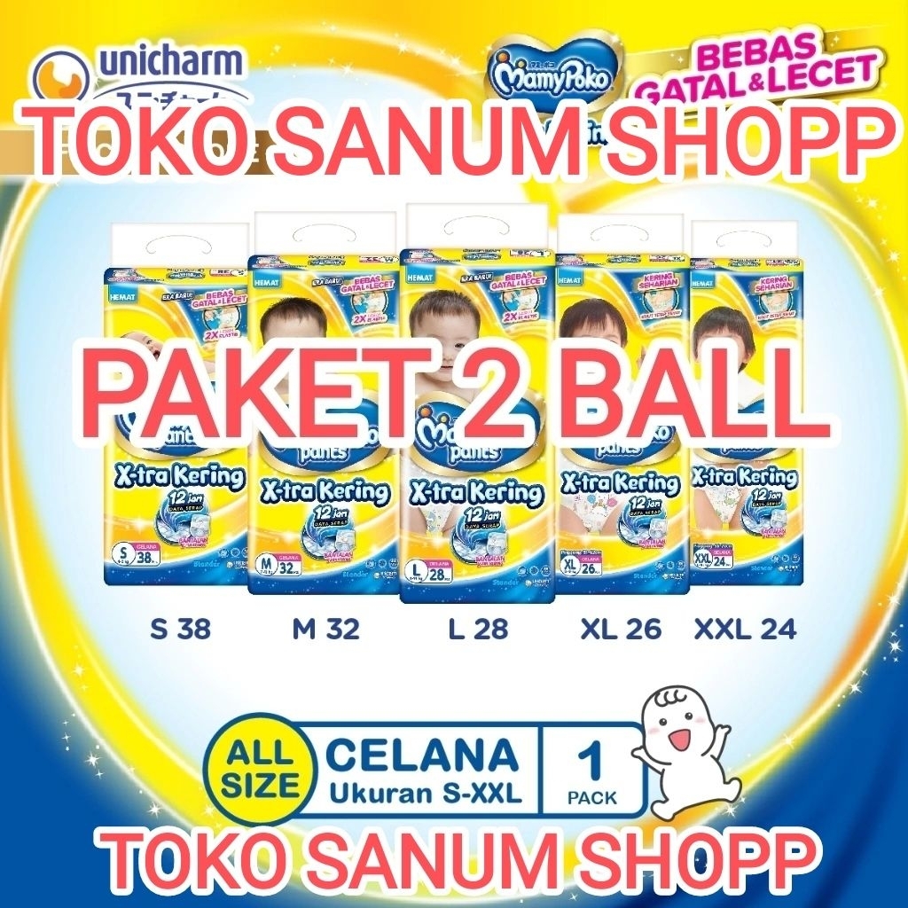 MamyPoko Pants 2 Ball NBS S M L XL XXL Ppopok Bayi Celana