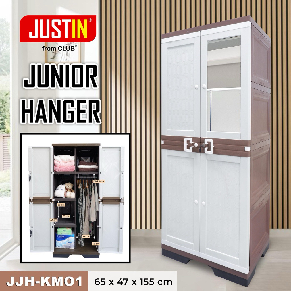 New Lemari Pakaian Jumbo Kaca Kunci 4 Susun Lemari Baju CLUB JUSTIN Besar Plastik