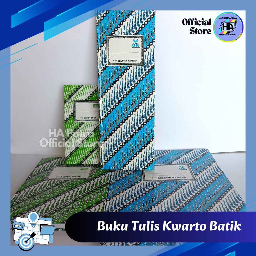 

Buku Tulis Kwarto Motif Batik Ukuran 10×30 , 9,5×15 , 15×20 & 20,5×30 – Cover Batik Warna Acak / Req