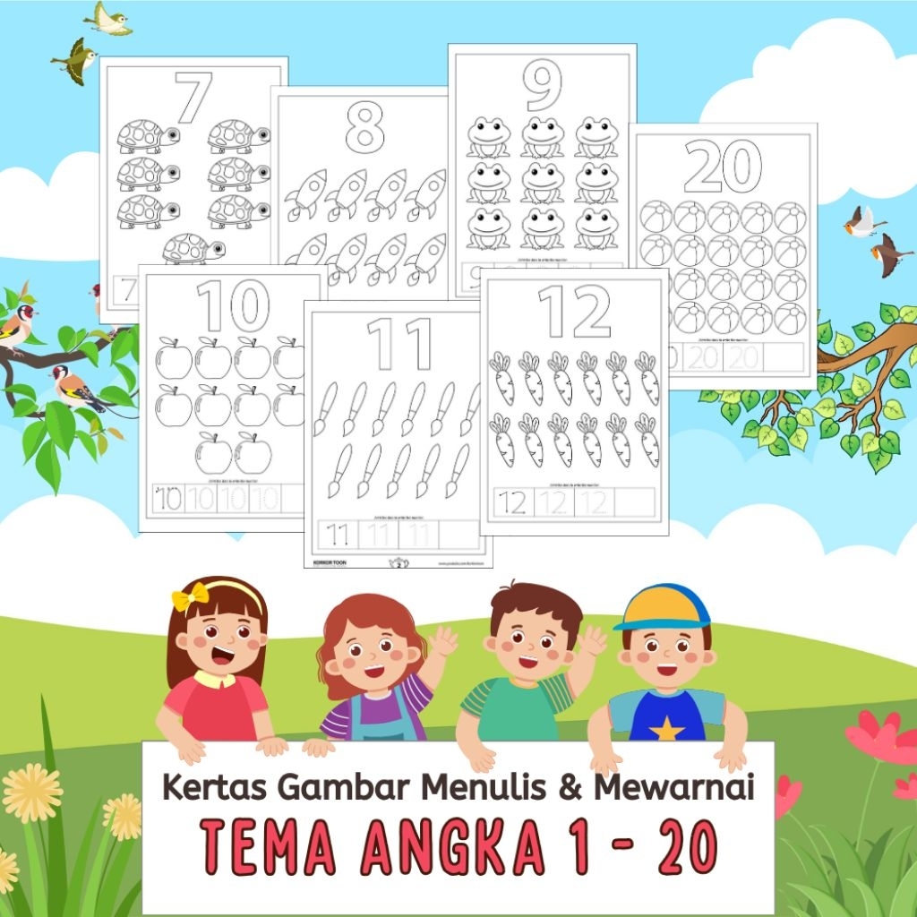 

20 LEMBAR KERTAS MENULIS MEWARNAI ANAK TEMA ANGKA 11 - 20 (READY LANGSUNG KIRIM)