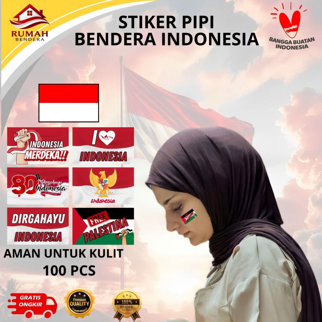 

100 lembar stiker pipi bendera merah putih banyak pilihan harga murah