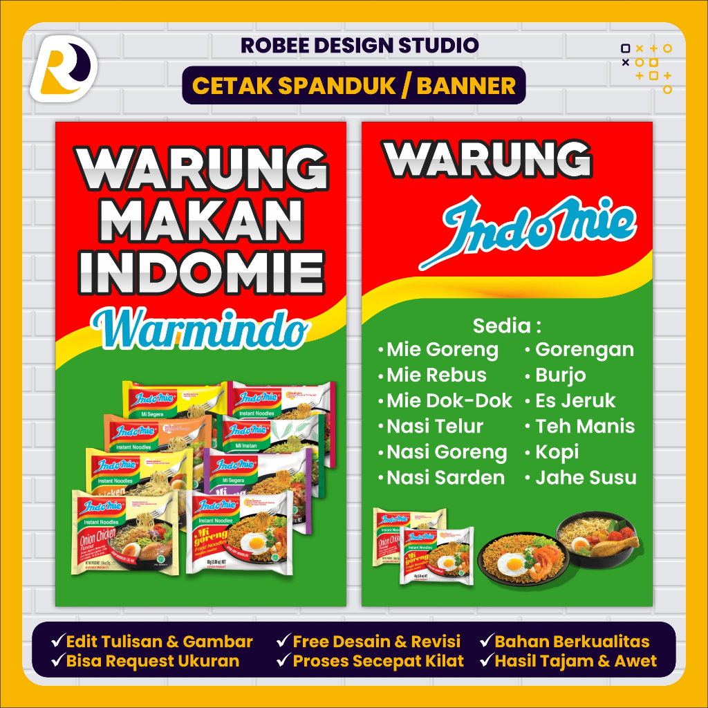 Spanduk Banner Warmindo / Warung Makan Indomie / Warung Mie Stand Berdiri