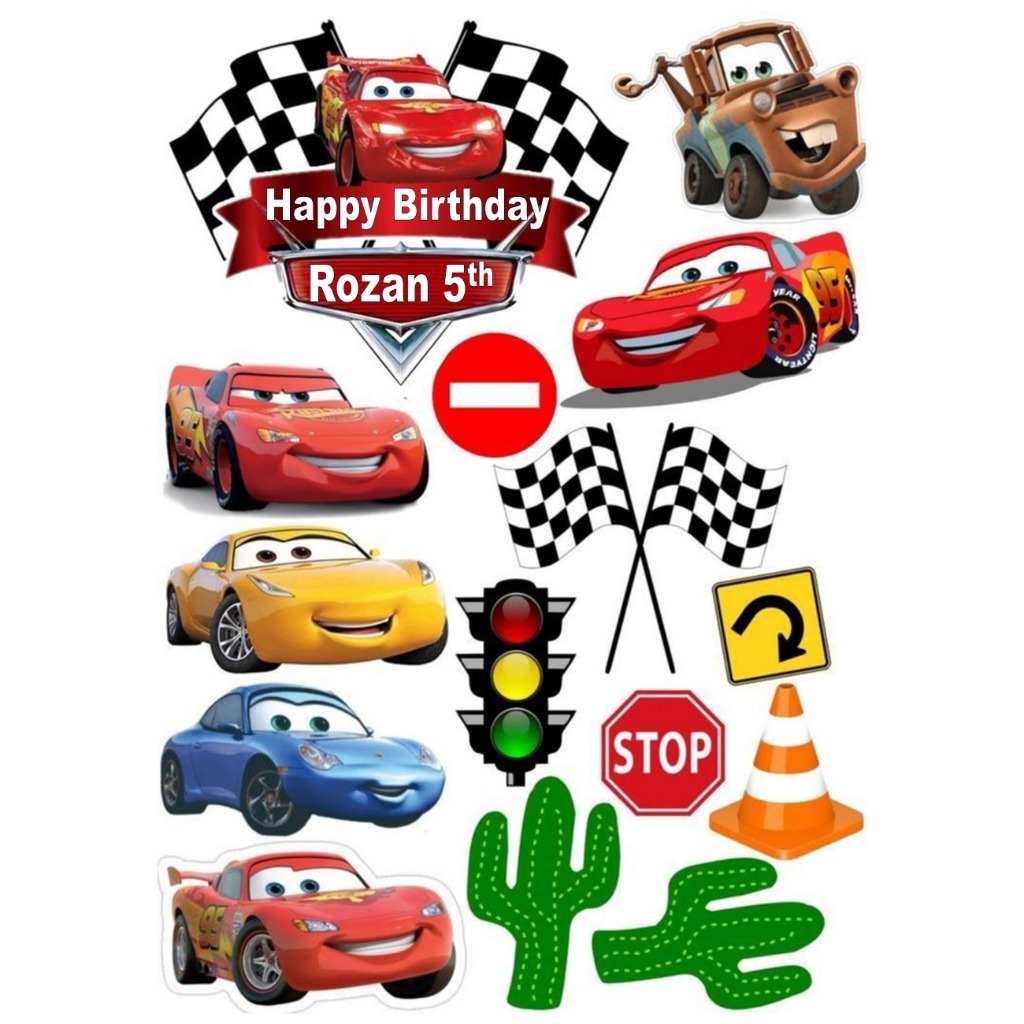 Topper CARS | Topper Cake CARS Custom Nama | Hiasan Kue Ultah Tema CARS