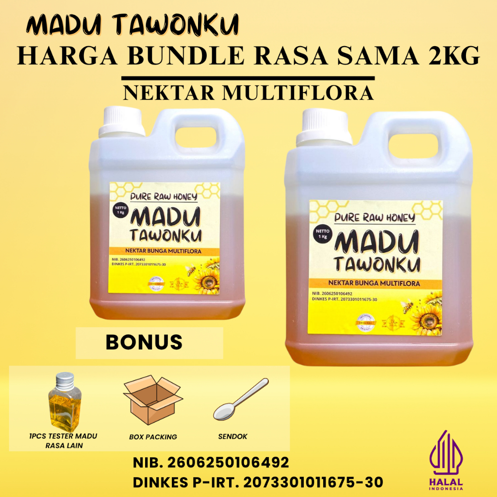 

Madu Super Murni Asli Harga Murah Bundle 2kg Nektar Multiflora Bersertifikat P-IRT