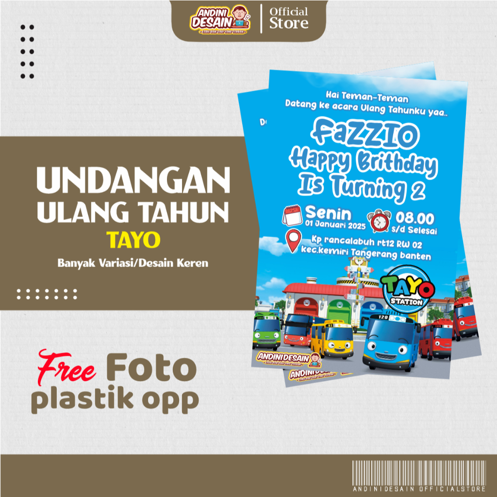 Murah Bingit Kartu Undangan Ultah Anak Tayo Free Tambah foto