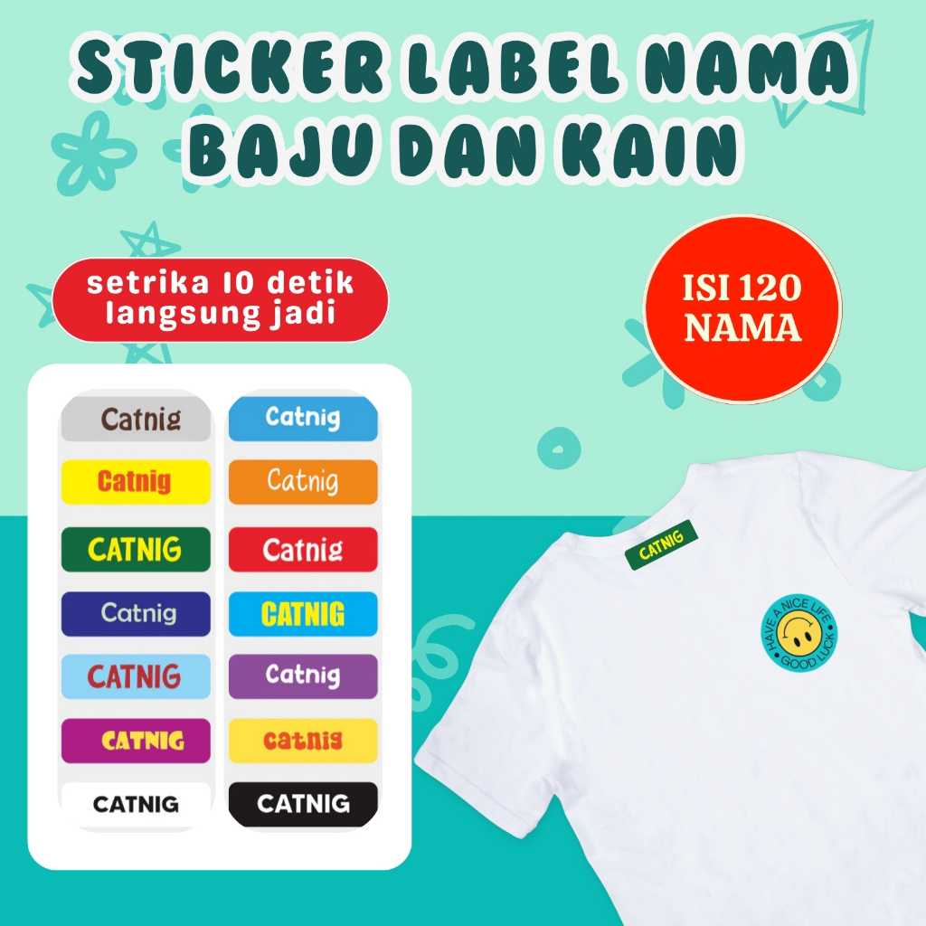 

120PCS Label Nama Baju Kain Sablon Setrika Sehari Jadi Sticker DTF Stiker Printing Anti Luntur Custo