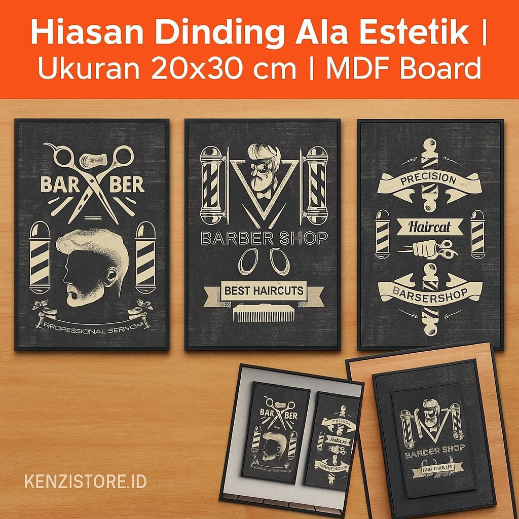 Hiasan Dinding Ruangan Estetik Gantung Tempel Ukuran 20x30 Barbershop MDF Board