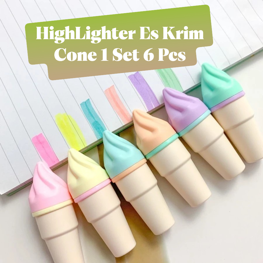 

[ATMS] JUAL STABILO HIGHLIGHTER ICE CREAM 1 SET. HighLighter Es Krim Cone 1 Set 6 Pcs Free Pouch