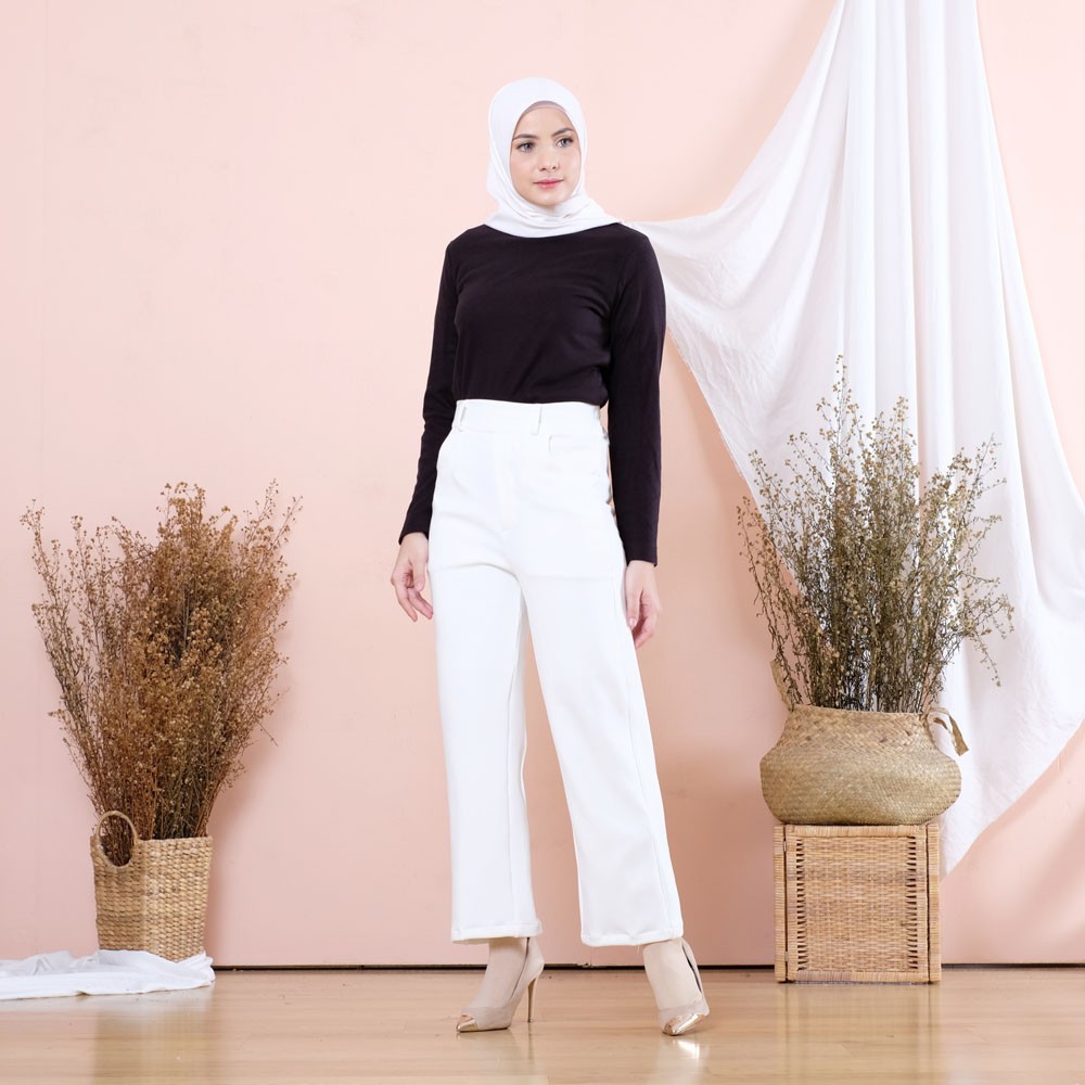 Kulot Wanita Highwaist Celana Kulot Wanita Highwaist Kekinian Korea Basic Pinggang Karet Long Scuba