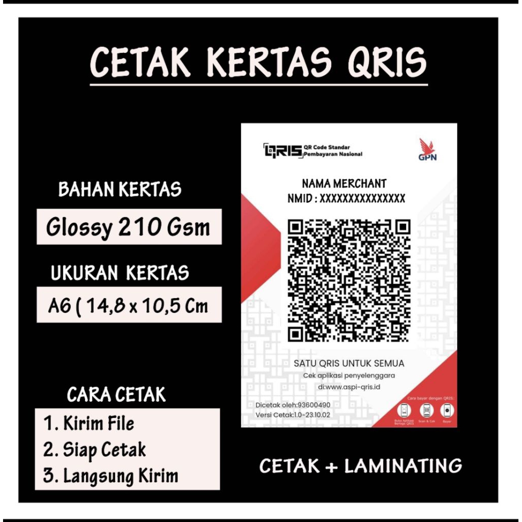 

CETAK KERTAS QRIS/QRIS/HANYA CETAK/SUDAH LAMINATING