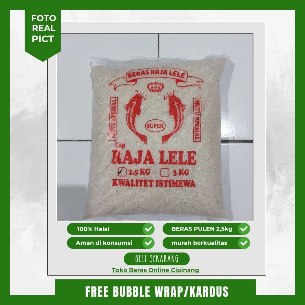 

beras pulen 2.5kg kemasan raja lele kualitas istimewa