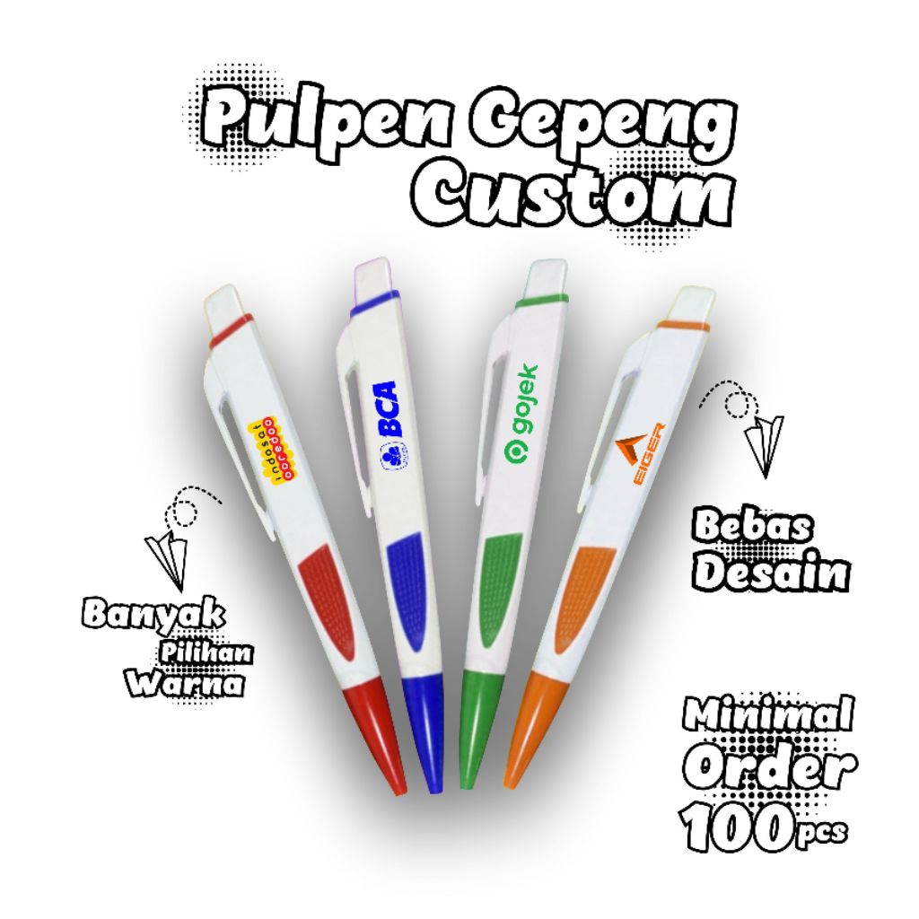 

Ballpoint / Pulpen / Pen Gepeng Custom Stiker UV DTF | Logo Nama Acara Kantor Seminar Promosi murah