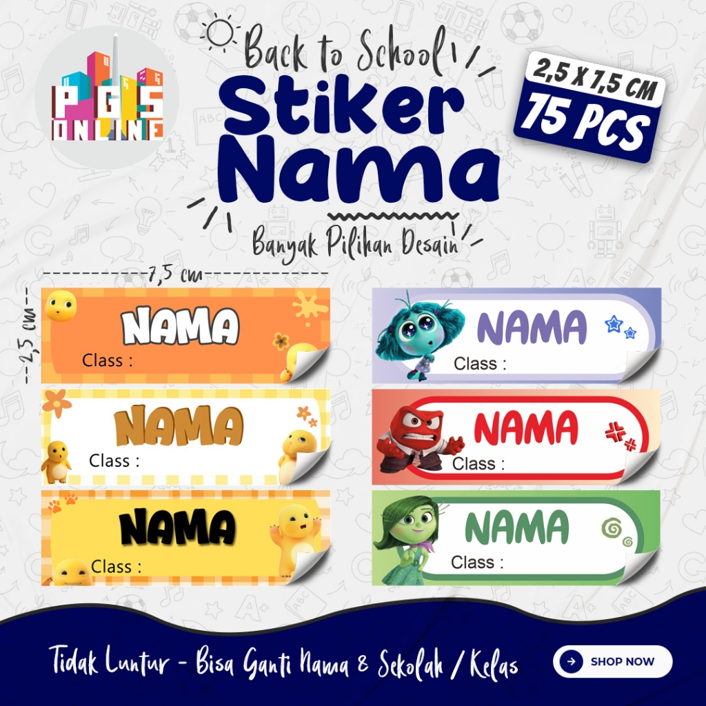 

[75 PCS] 01A - STICKER NAMA ukuran 2,5x7,5 cm / Stiker Buku Anak Mata Pelajaran Sekolah TK SD SMP / Note Book / Buku Paket / Buku Tulis