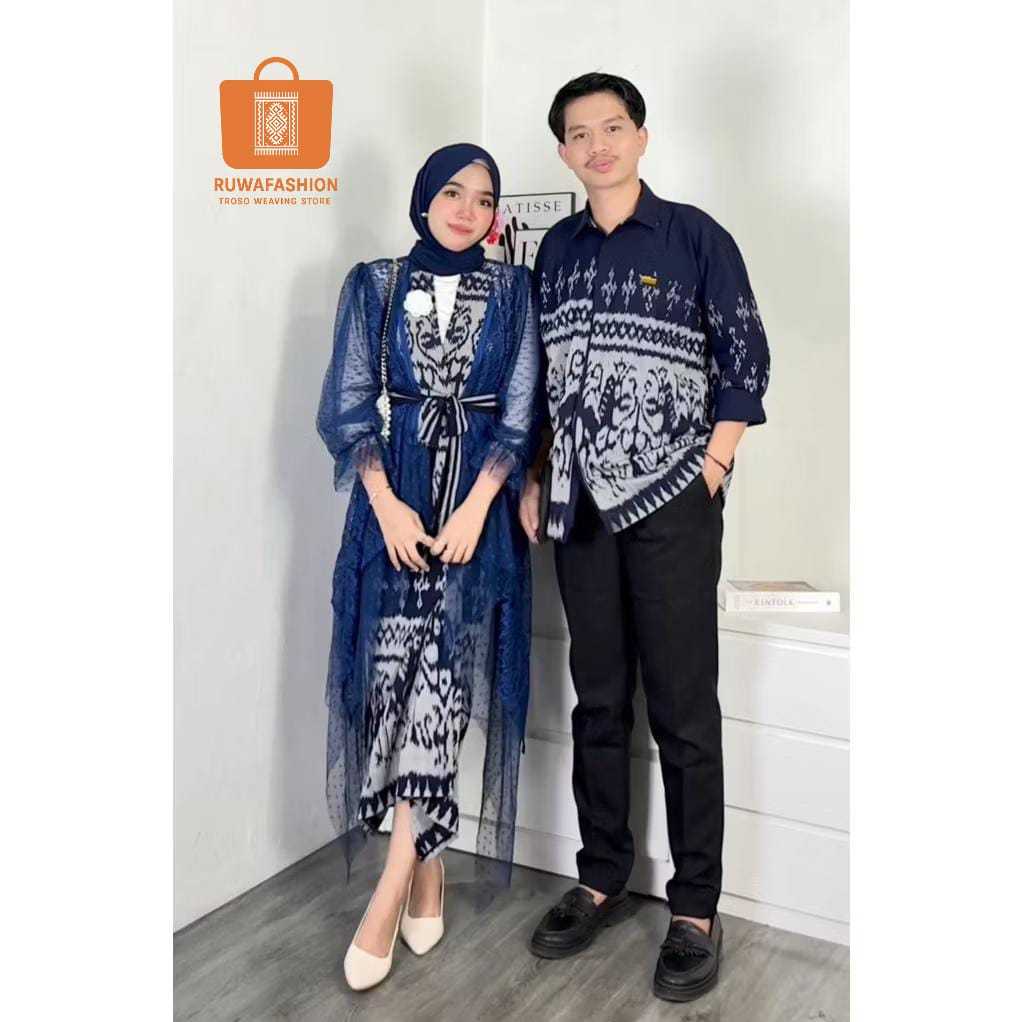 Couple Kebaya Andini Navy White & Kemeja Navy – Outfit Kondangan dan Lebaran Elegan
