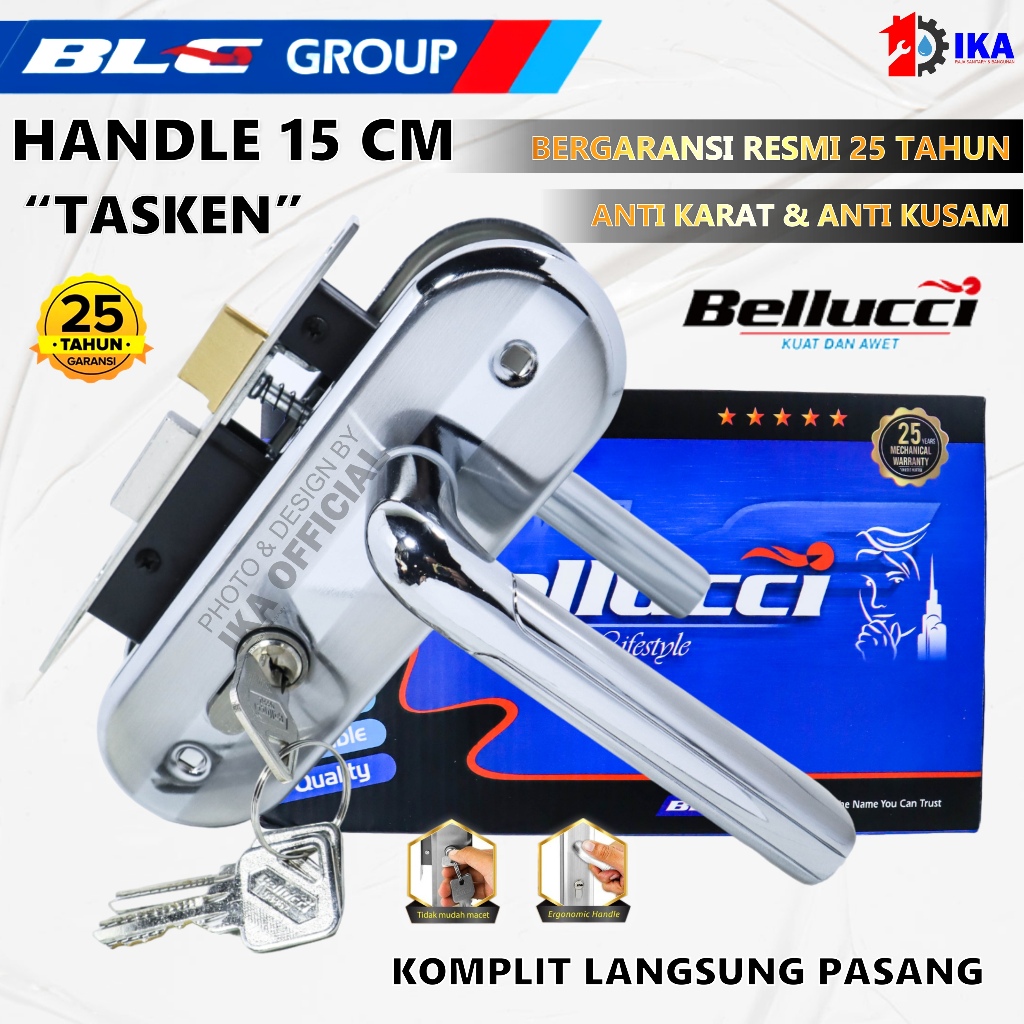 Kunci Pintu kecil Silinder Bellucci Tasken l Gagang Rumah l Handle Full Set I Kunci pintu kamar 1 Se