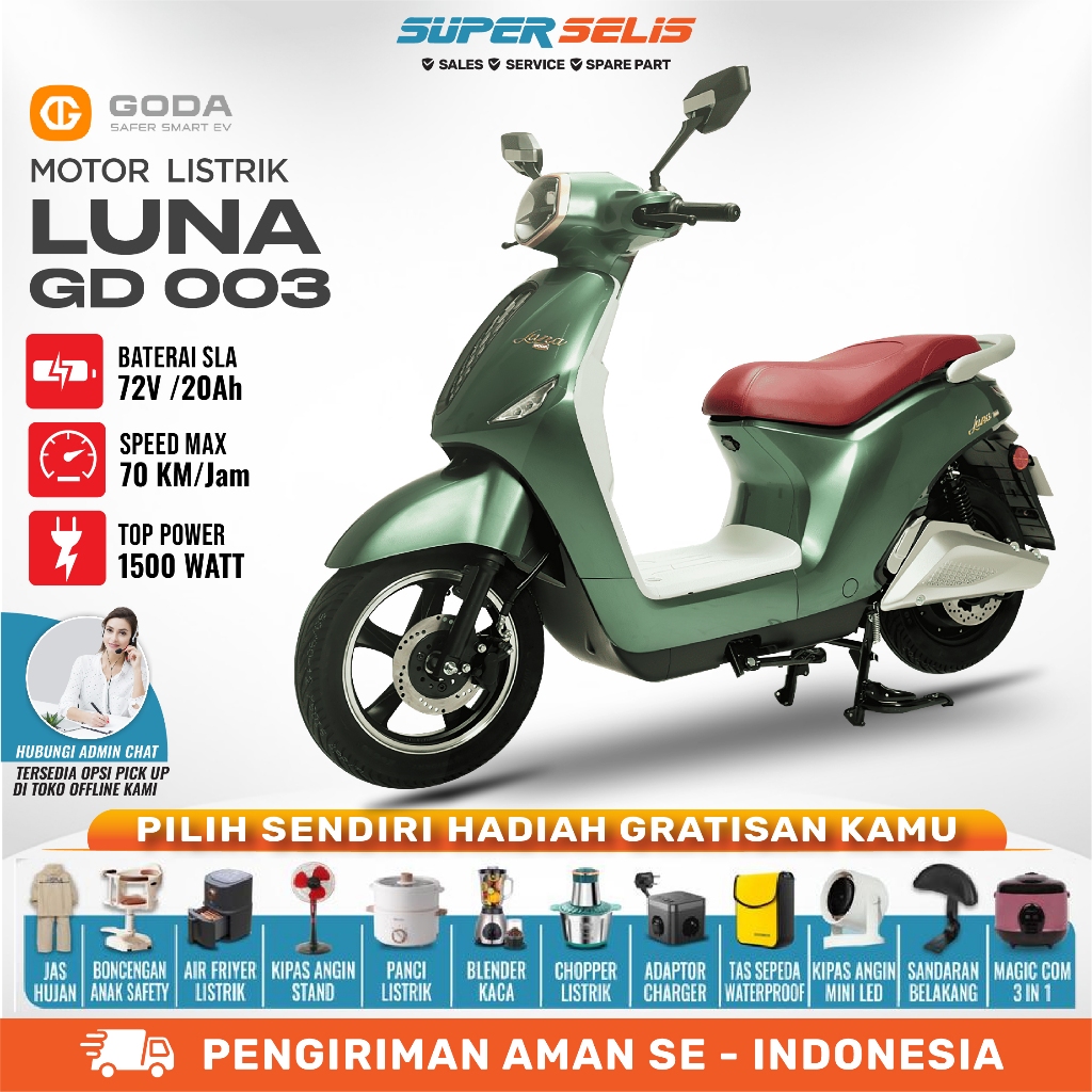 Sepeda Listrik GODA 003 LUNA 72V 20AH 72V/20AH Selis Garansi Resmi