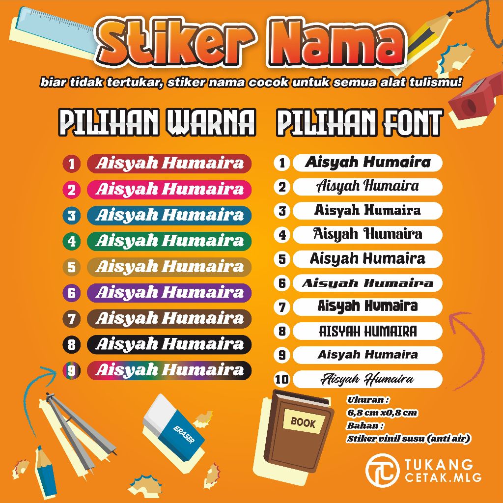 

STIKER NAMA BULPOINT / STIKER NAMA PENSIL WARNA / STIKER LABEL NAMA ATK