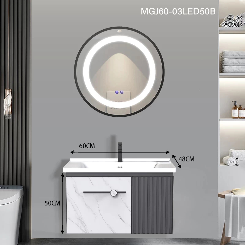 wastafel cuci tangan estetik (50cm/60cm) Lemari kombinasi wastafel cermin bulat LED wastafel kamar m