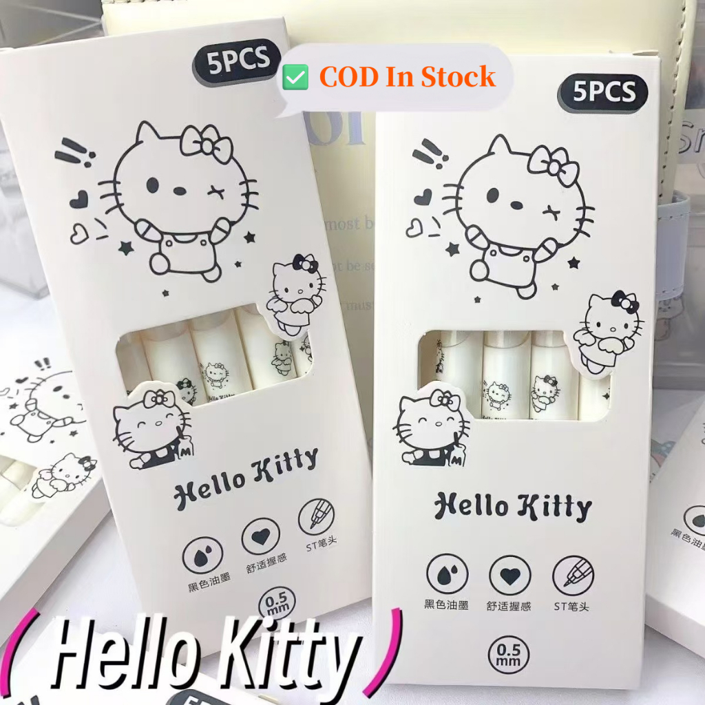 

【 COD✅ In Stock】5Pcs Kartun Lucu Pulpen Gel Pena Sanrio Cover White Mekanik Pen Gel Rectrable Pen Black 0.5mm Pulpen Minimalist