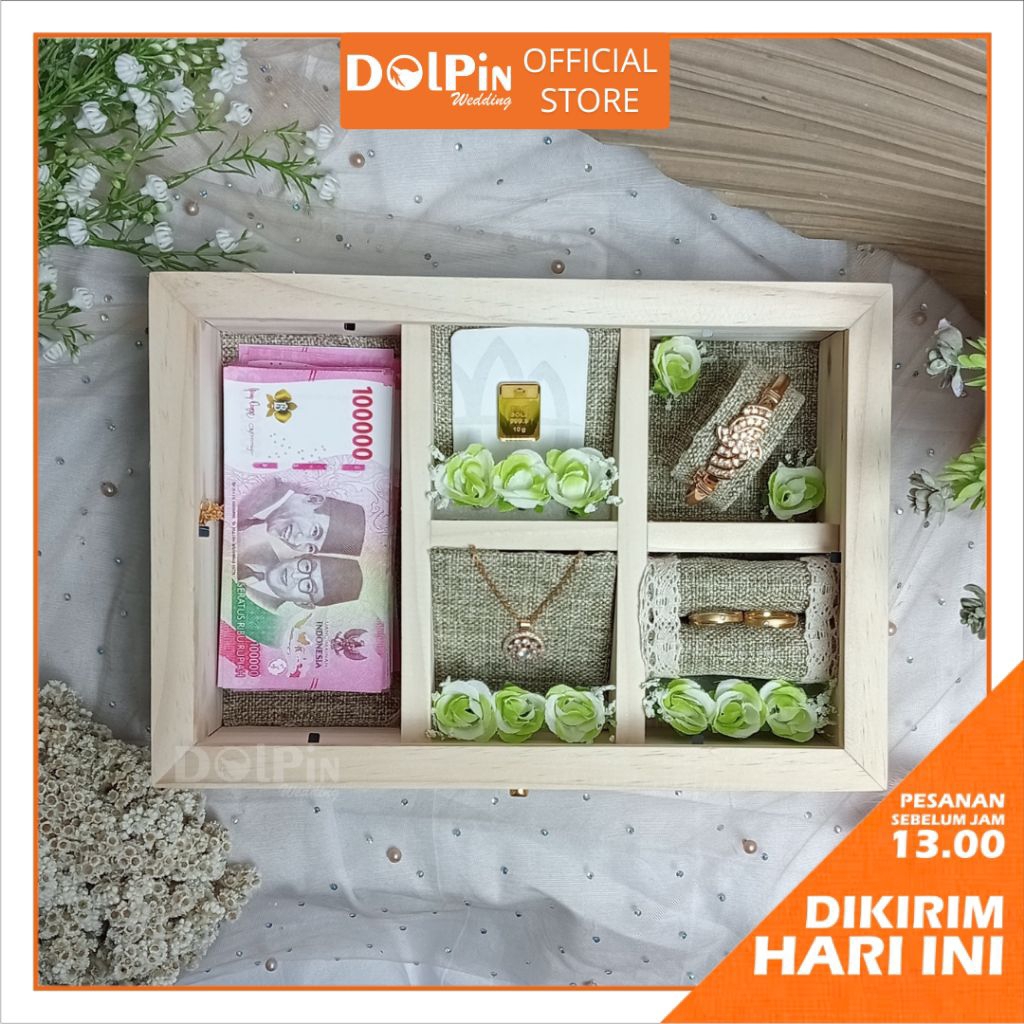 Kotak Kayu Tempat Mahar, Cincin, Gelang, Kalung, Logam Mulia untuk Seserahan Pernikahan - KUCGK.LM