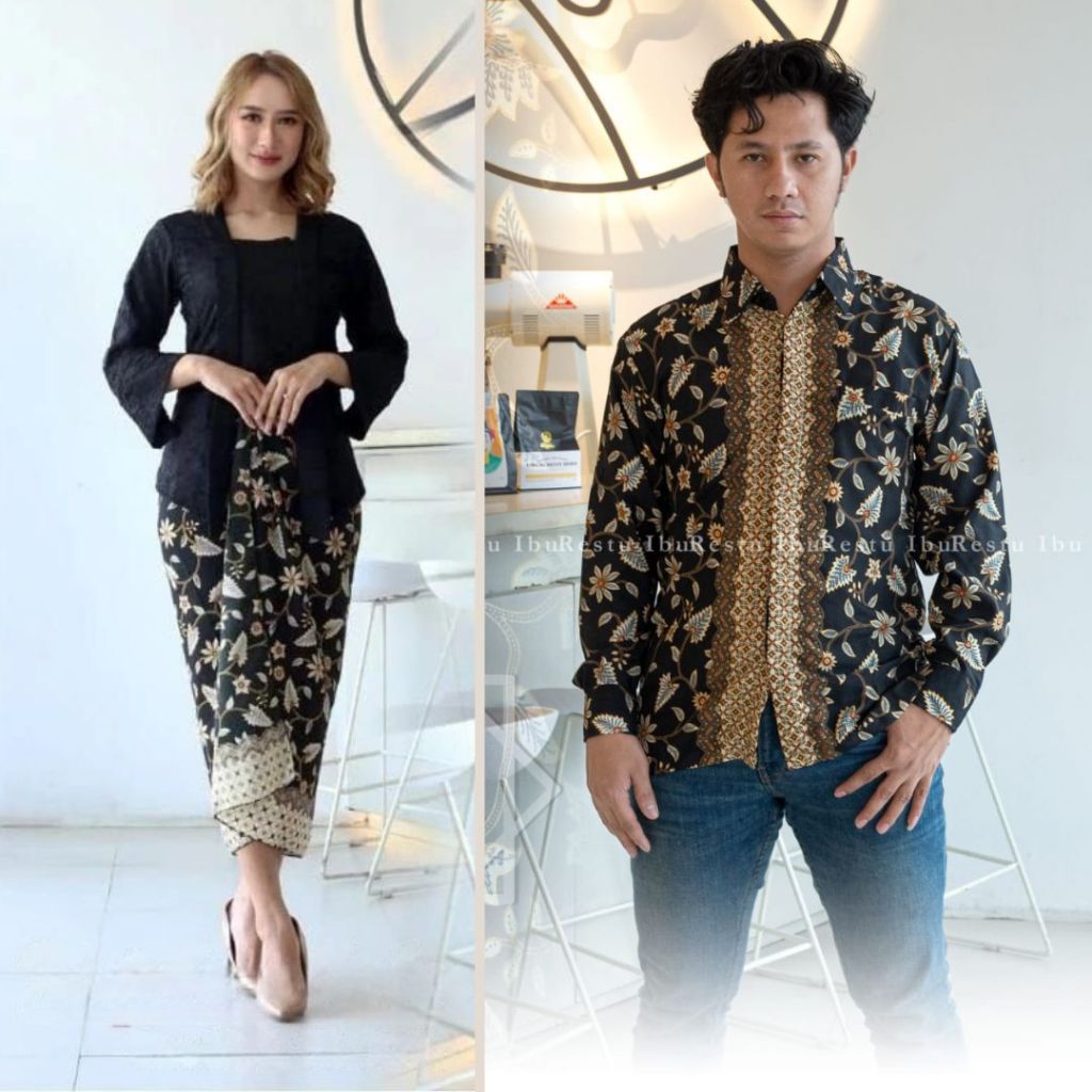 Setelan Couple Kebaya Muslim Kutu baru Borokat Hitam