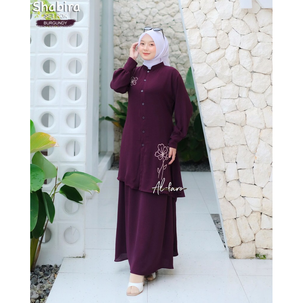 R SHABIRA SET ROK BY ALFARO BAHAN CRINKLE PREMIUM AKSEN BORDIR BUSUI FRIENDLY FASHION HIJAB STYLE FO