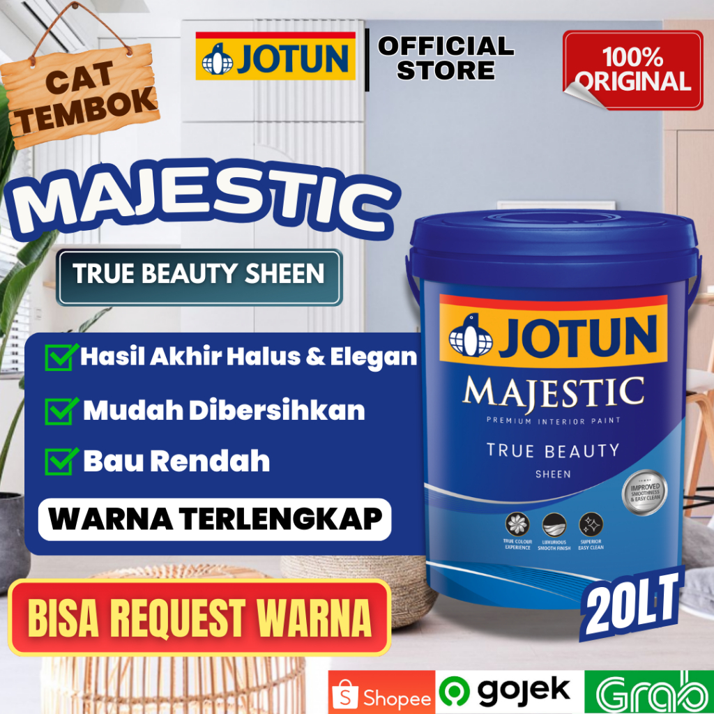 (KHUSUS INSTANT) CAT TEMBOK INTERIOR/JOTUN MAJESTIC TRUE BEAUTY SHEEN KEMASAN 20L / JOTUN MAJESTIC T