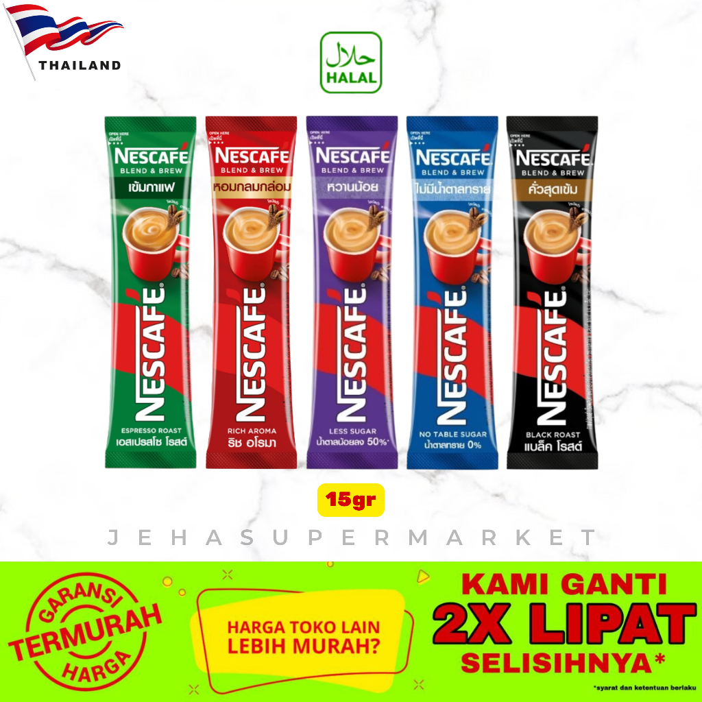 

⭐ KOPI THAILAND ⭐ Nescafe Coffee Blend & Brew HALAL 15gr ( Impor / Import Bangkok )