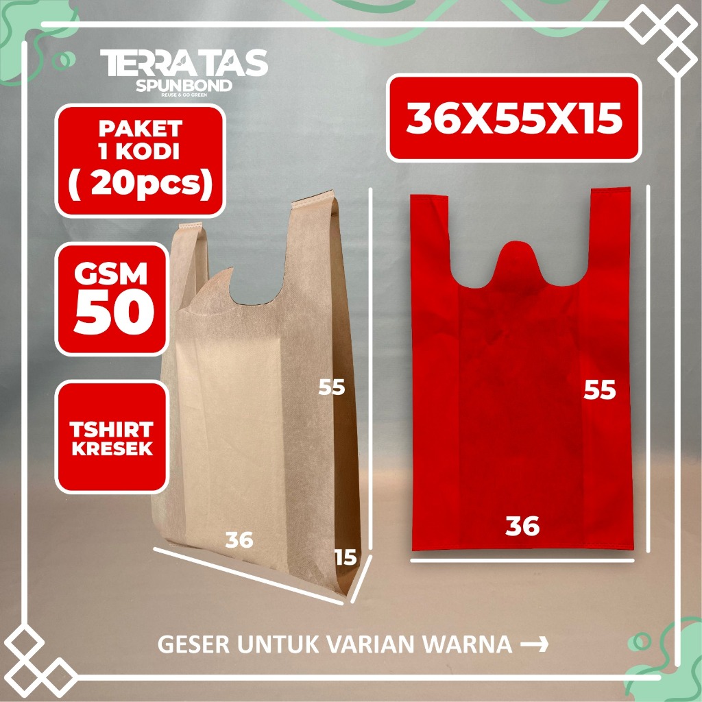 

Paket 1 Kodi 20 Pcs Bentuk Kresek 50 GSM 36x55x15 Tas Spunbound Souvenir Hampers Goodie Bag