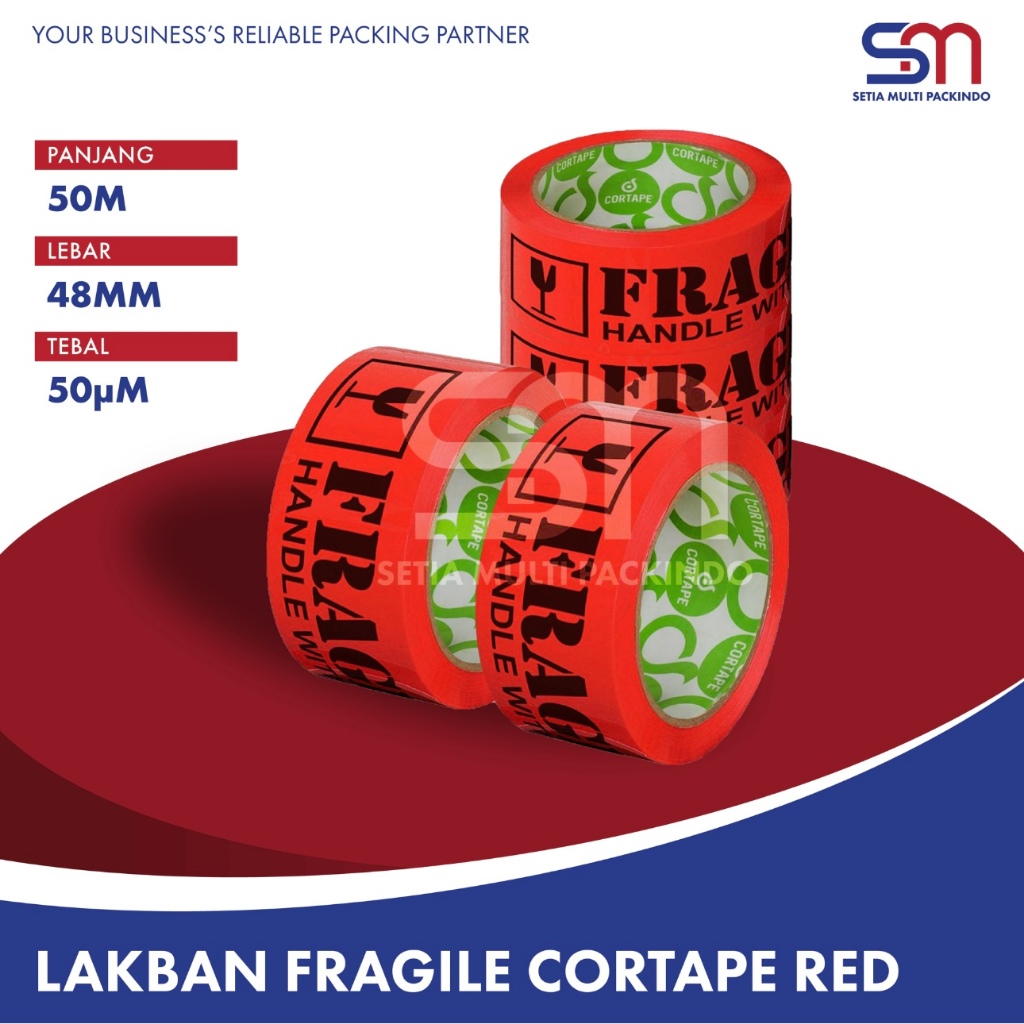 LAKBAN FRAGILE MERAH HITAM - CORTAPE 48MM x 72Y x 50μm