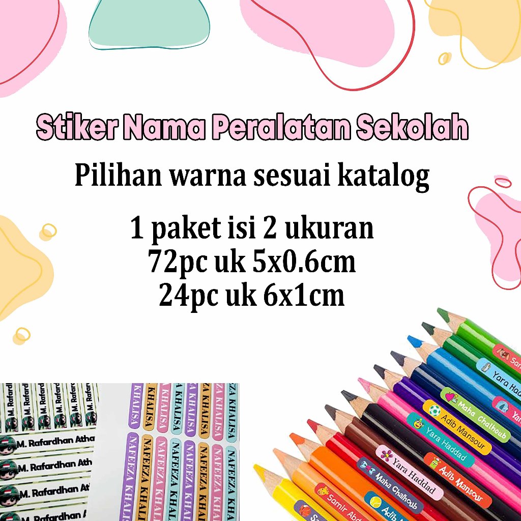 

stiker nama anak label sekolah kecil custom stiker nama pensil
