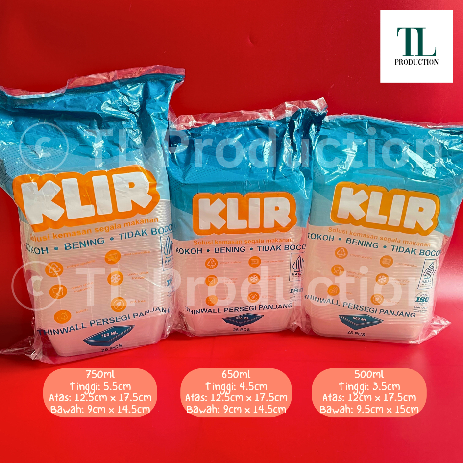 25set KLIR Thinwall RECTANGLE 500ml 650ml 750ml / Cup Dessert / 25pcs Thinwall Persegi Panjang Kotak