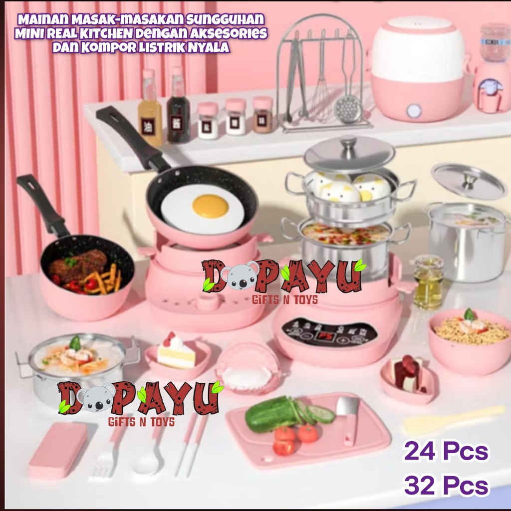 Mainan Masak-masakan MINI REAL KITCHEN dengan Aksesories dan Kompor Listrik Nyala
