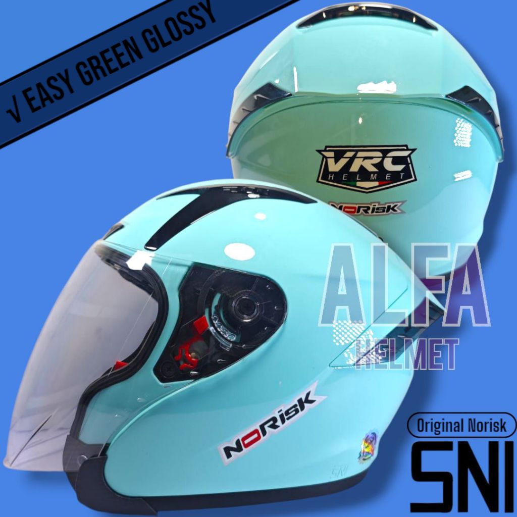 VRC || Helm Vrc Norisk Original / Helm Half Face Vrc Norisk Visor Clear || EASY GREEN GLOSSY