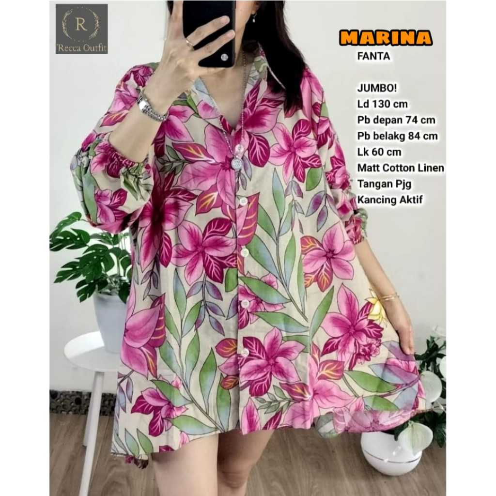BLOUSE KATUN LINEN JUMBO LD 130 LENGAN KERUT MOTIF TERBARU PAKAIAN WANITA BAJU ATASAN BUSUI