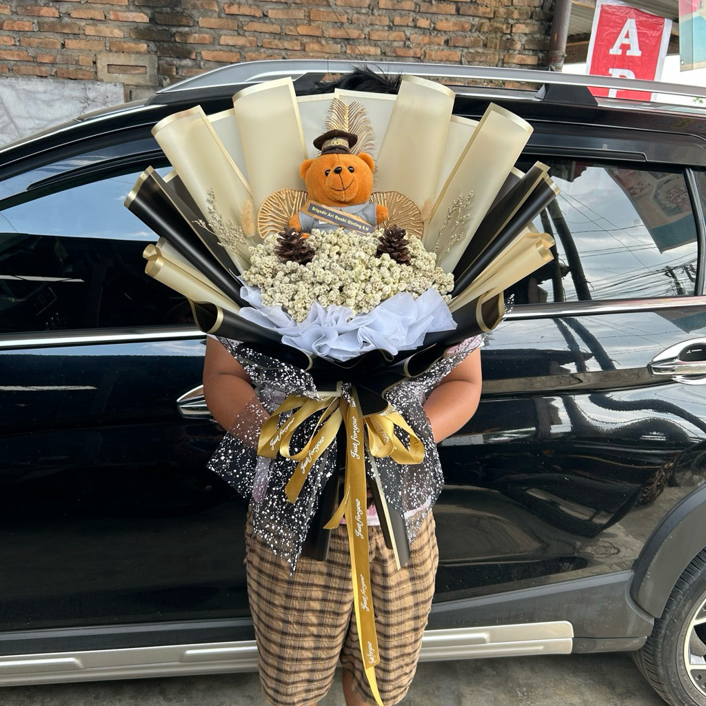 Buket Bunga + Boneka Polisi / Boneka TNI / boneka Profesi