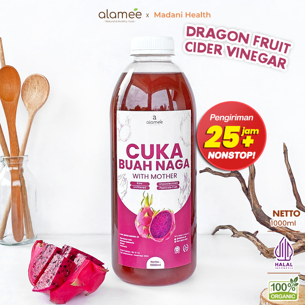 

ALAMEE Cuka Buah Naga Organik Dragon Fruit Cider Vinegar With Mother Fermentasi Probiotik 1000ml