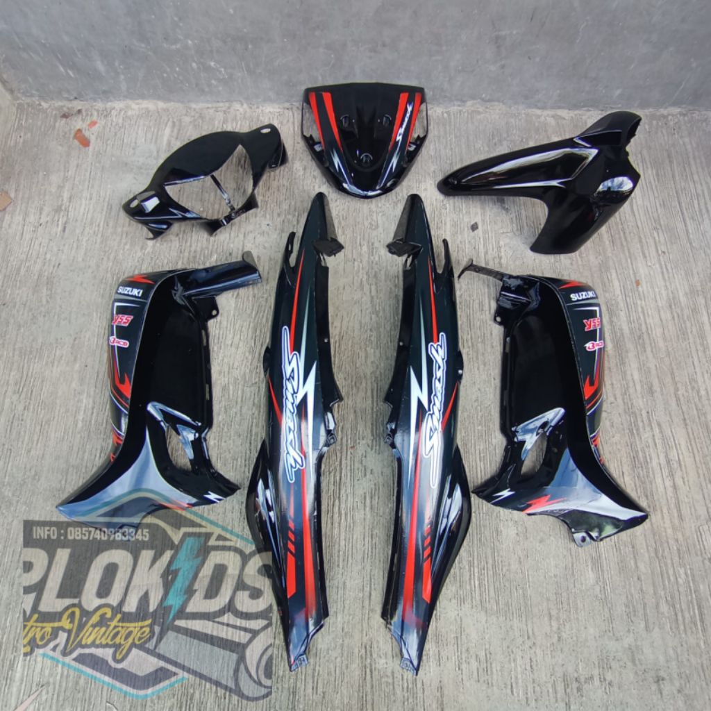 BODY HALUS SUZUKI SMASH NEW HITAM SET STRIPING