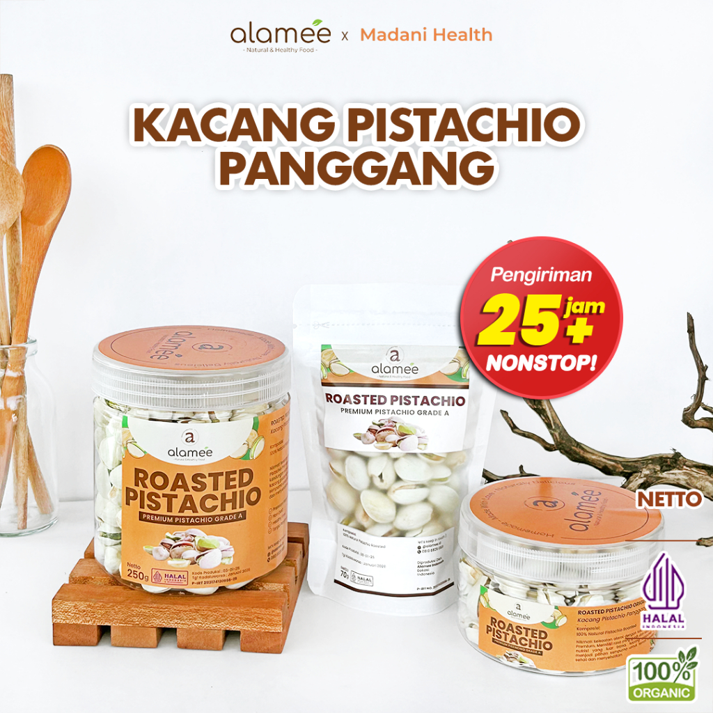 

ALAMEE Kacang Pistachio Pistacio Panggang Fustuk Roasted Premium Organic Dalam Cangkang Renyah 250g