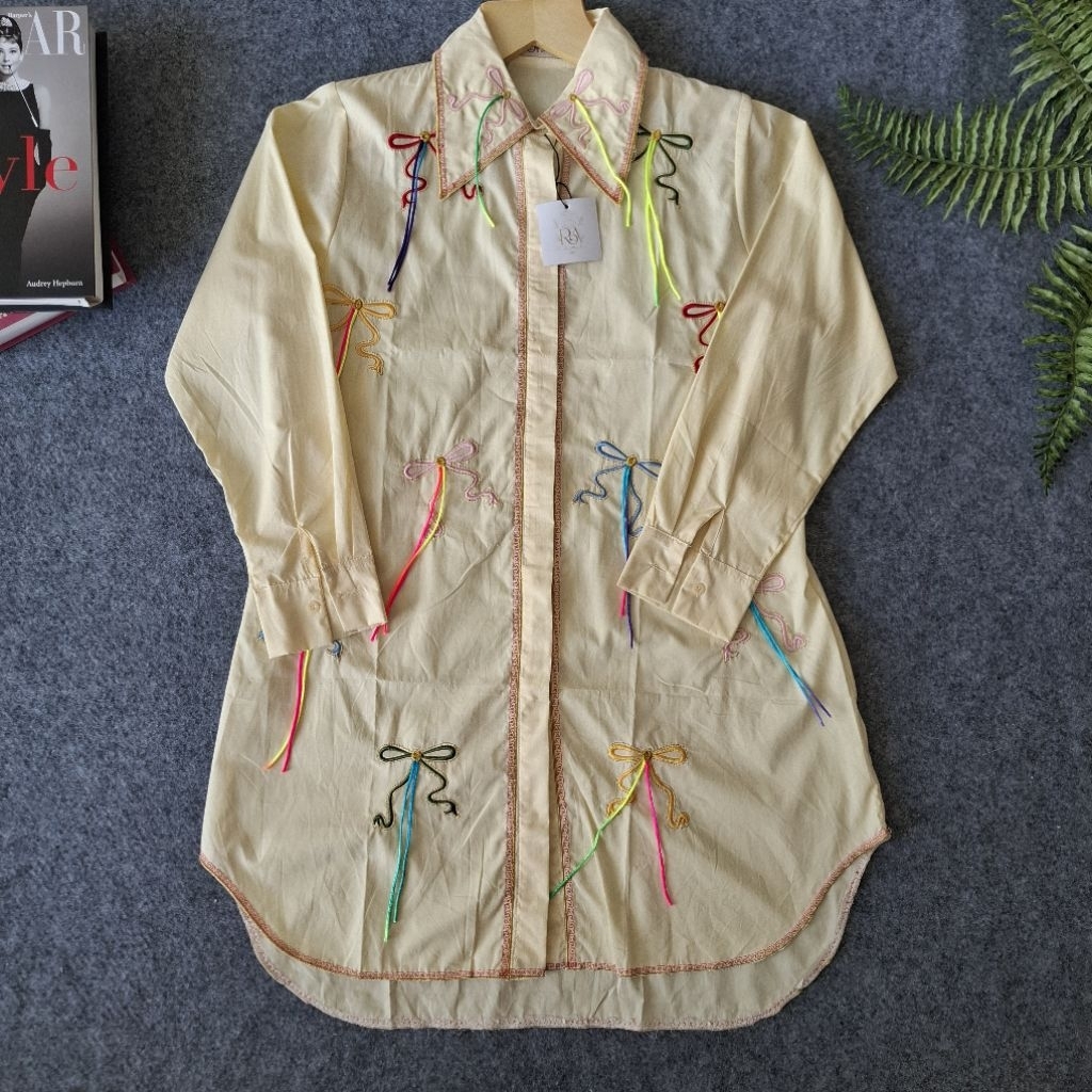 Blouse Tunik Pita Warna-Warni – Kemeja Wanita Lengan Panjang Model Unik