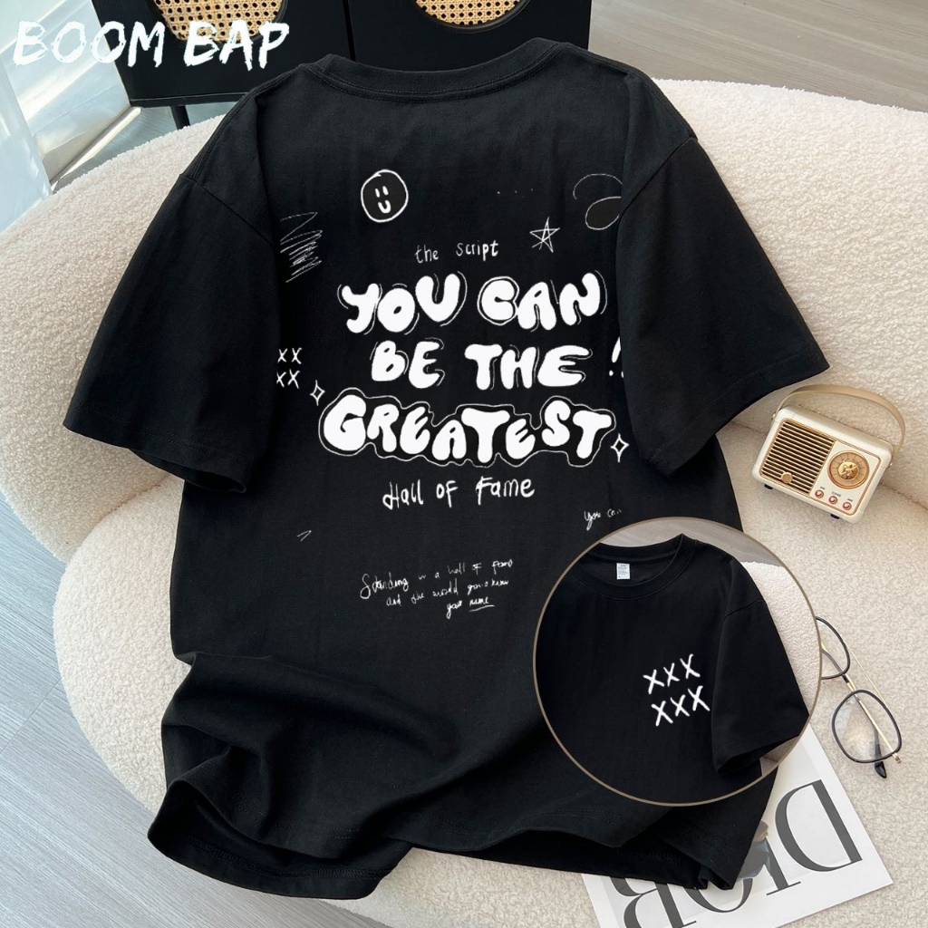 BOOMBAP American retro Style T-shirt Oversize “Couple letters” Print top| Kaos Wanita Hitam | Kaos p