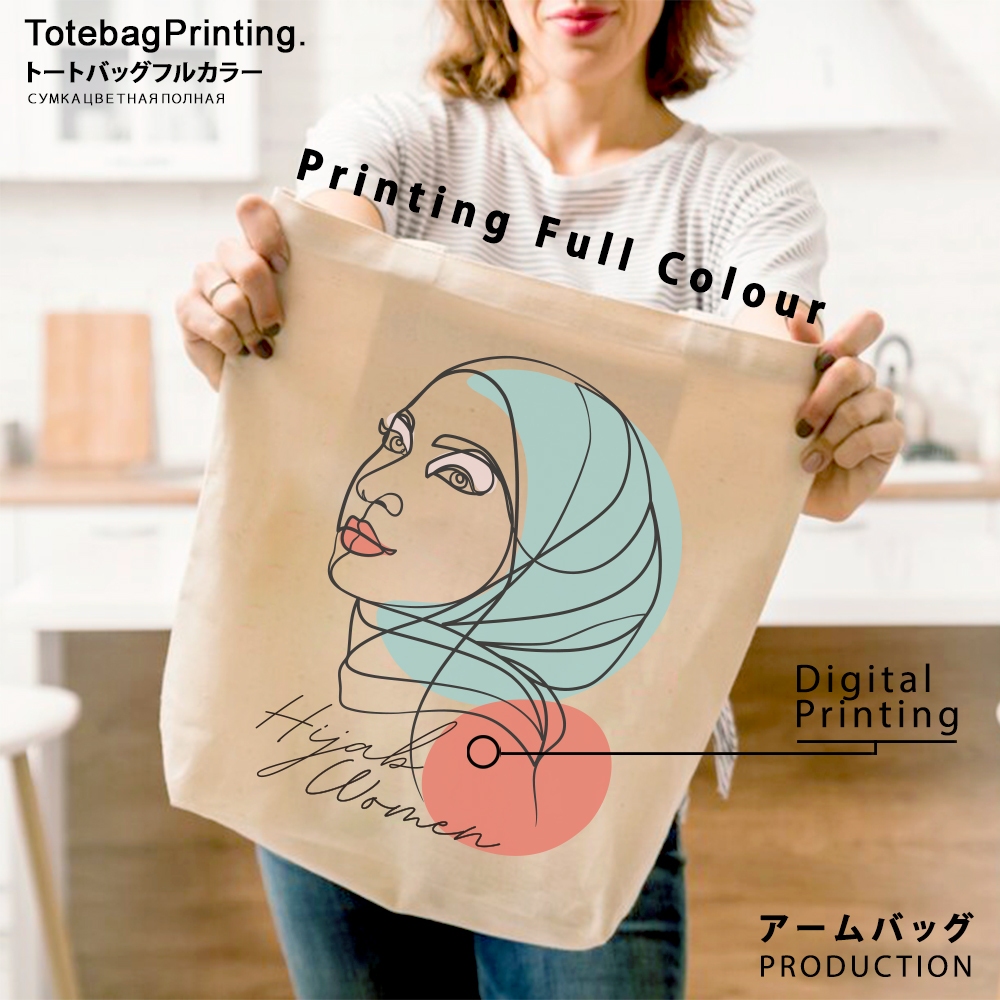 TAS PRINTING HIJAB BAHAN KANVAS UKURAN BESAR - GOODIE BAG KANVAS / TOTE BAG TAS WANITA