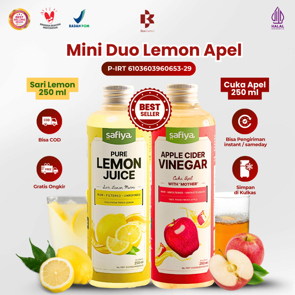 

[Mini DUO LEMON APPLE] Sari Lemon 250 ml + Cuka Apple 250 ml SAFIYA