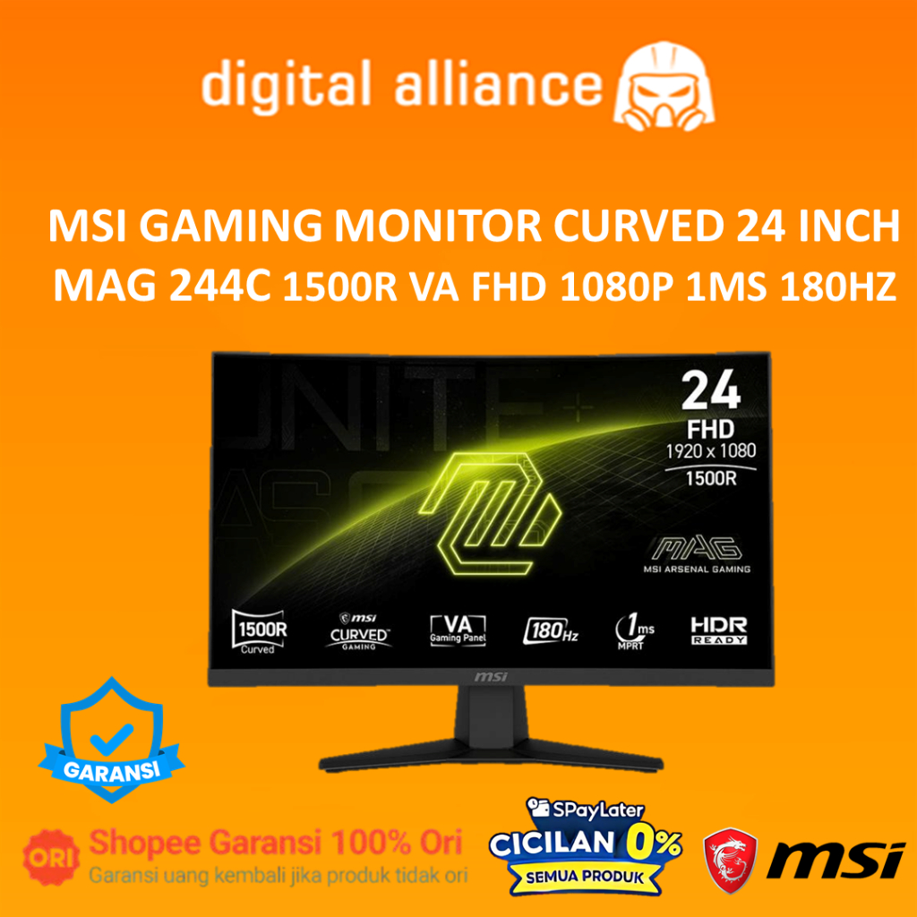 MSI GAMING MONITOR CURVED 24 INCH MAG 244C / MAG244C 1500R VA FHD 1080P 1MS 180HZ 3Y