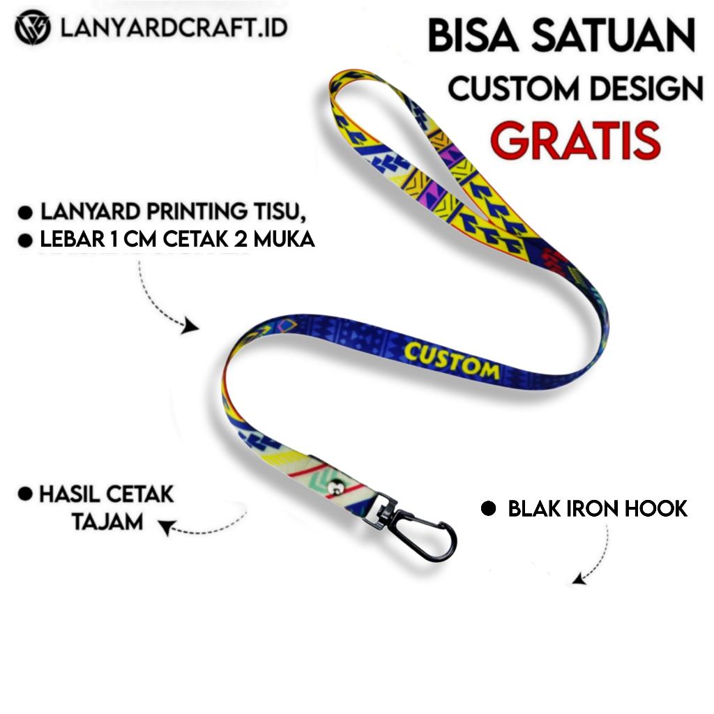 

[CUSTOM SATUAN] Custom Lanyard Size 1cm Type Dogclips Lanyard Id Card Printing / Lanyard Custom Desain Satuan