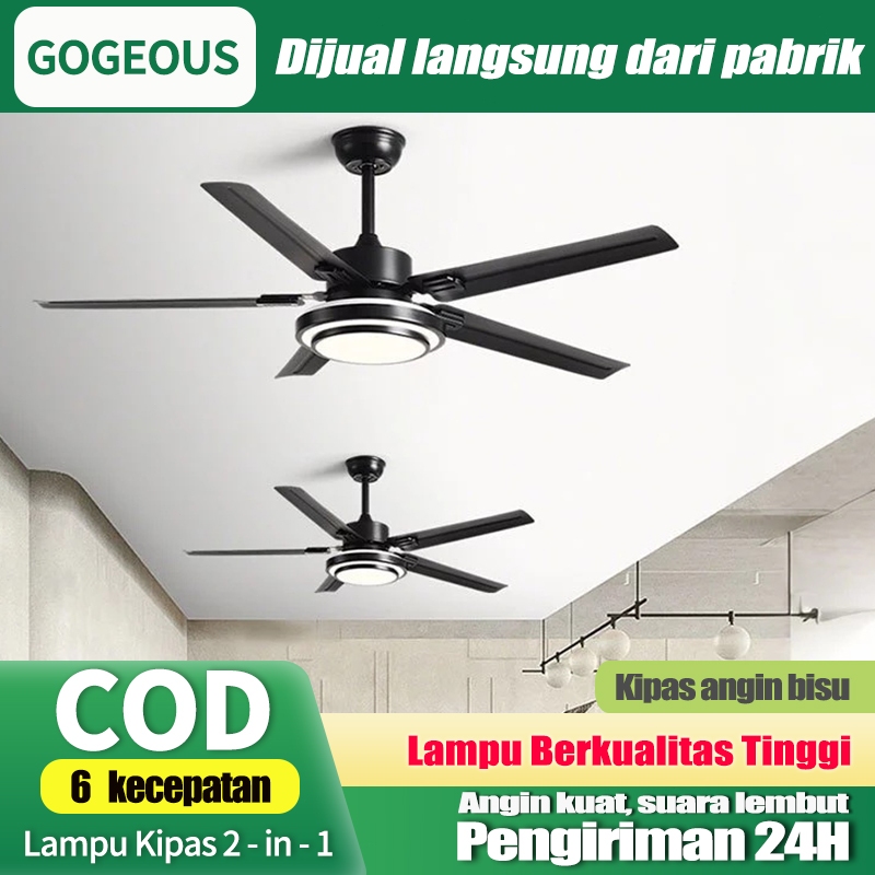 GOGEOUS Lampu kipas angin gantung COD 52Inch lampu kipas angin gantung plafon remote dengan Besi tah