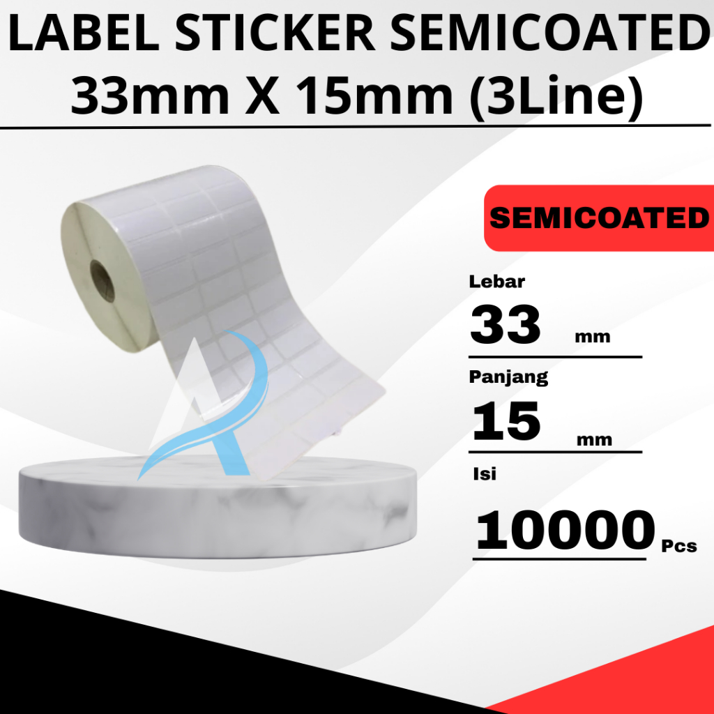 

LABEL SEMICOATED (BUKAN THERMAL) 33 x 15 mm 3 Line, Stiker Printer Barcode, Core 1 Inch isi 10000 Pcs