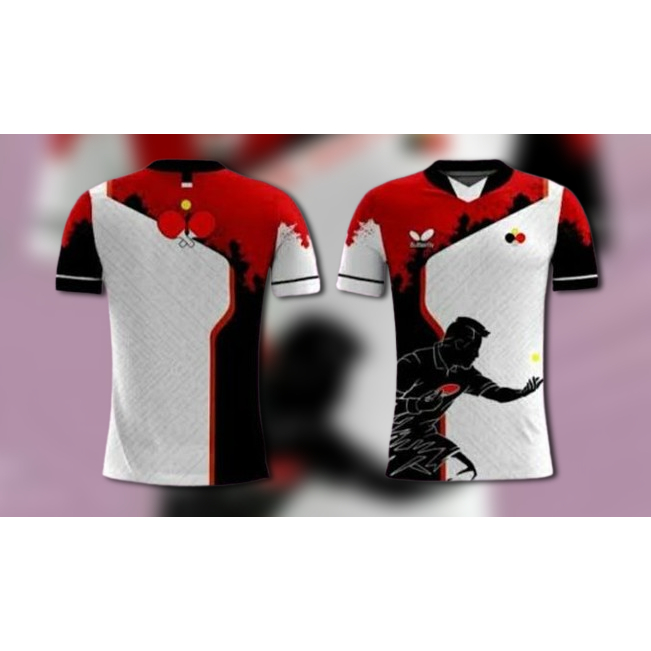Jersey Tennis Meja Merah Hitam | Kaos Pingpong Tenis Meja | Free Custom Nick Name