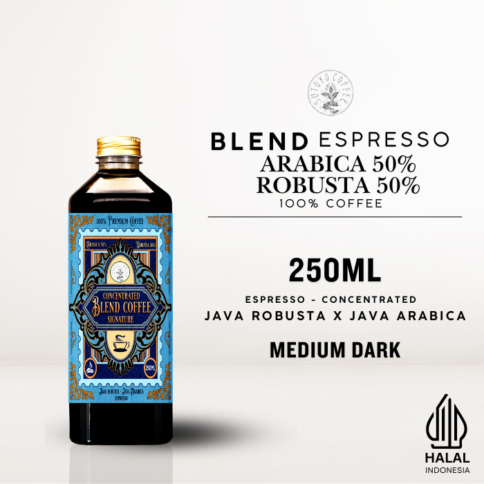 

Kopi Konsentrat Kopi Blend Arabika 50% Robusta 50% Espresso Cair 250ML | Konsentrat Kopi Espresso | Es kopi susu | americano| Java Preanger | Medium Dark Roast - Sutoyo coffee