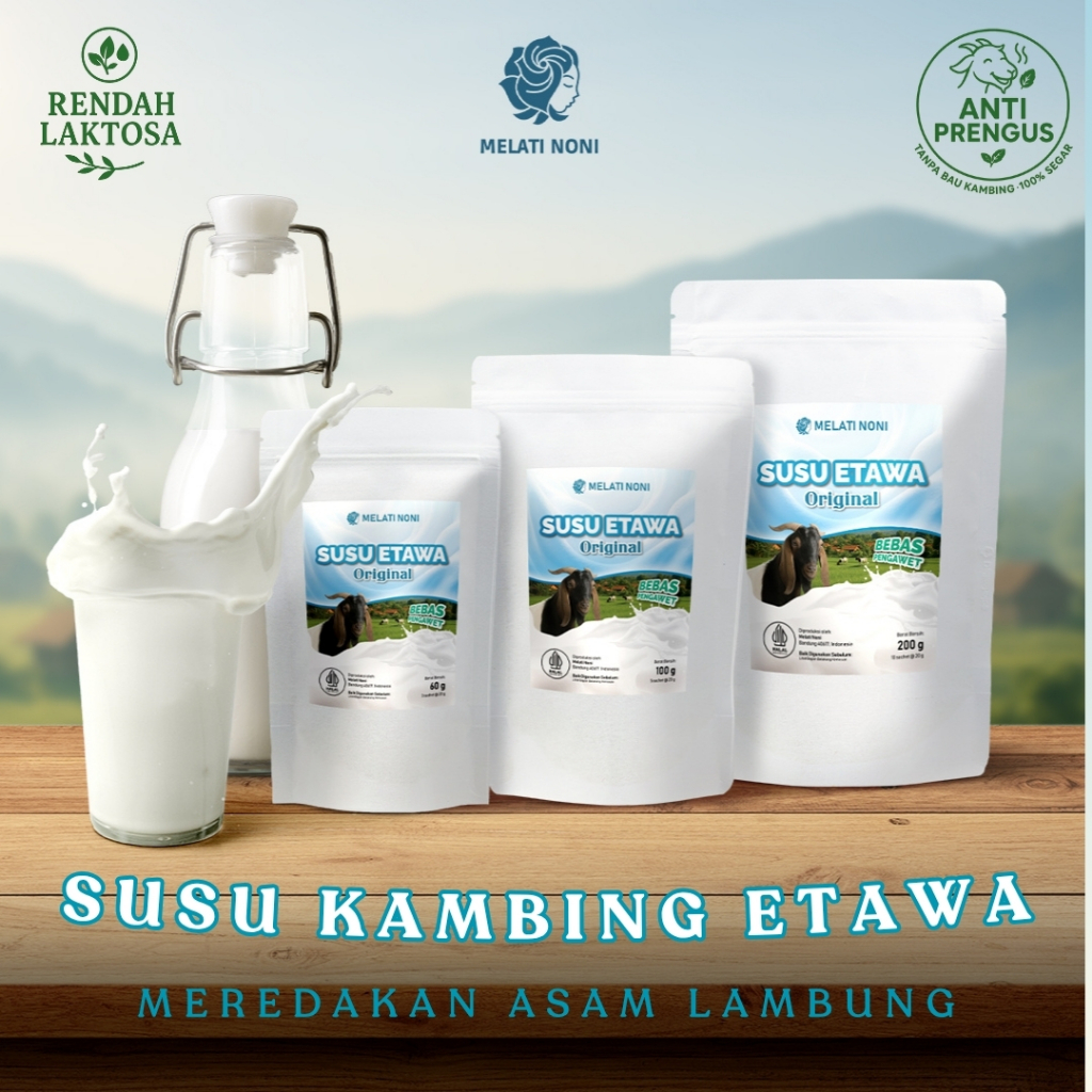 

Susu Kambing Etawa Sachet Bubuk Murni Original 100% Rasa Strawberry Vanilla Cokelat Melati Noni